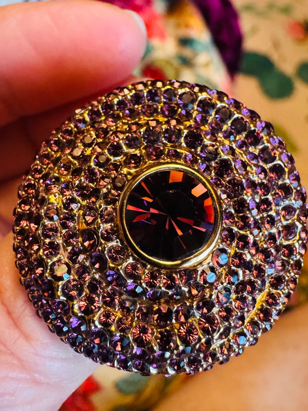 Gold-Tone Purple Crystal Cocktail Ring by
